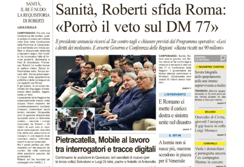 La prima pagina dell’edizione in edicola oggi
