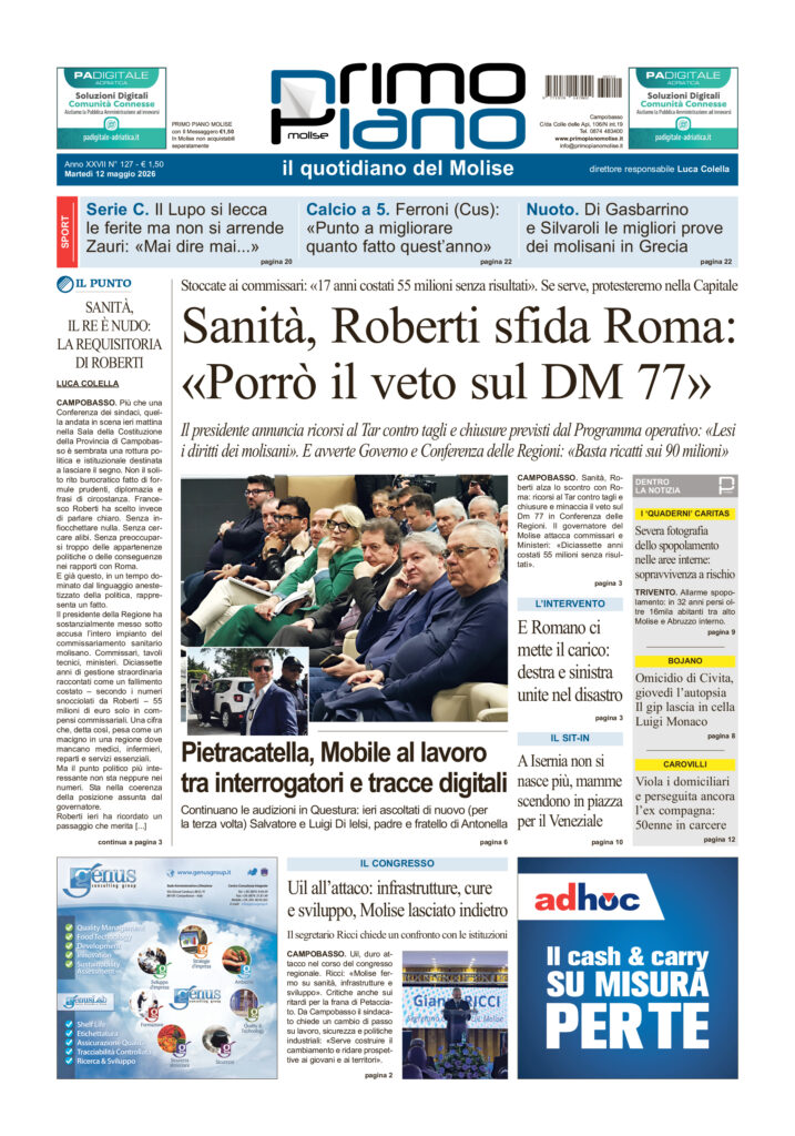 La prima pagina dell’edizione in edicola oggi
