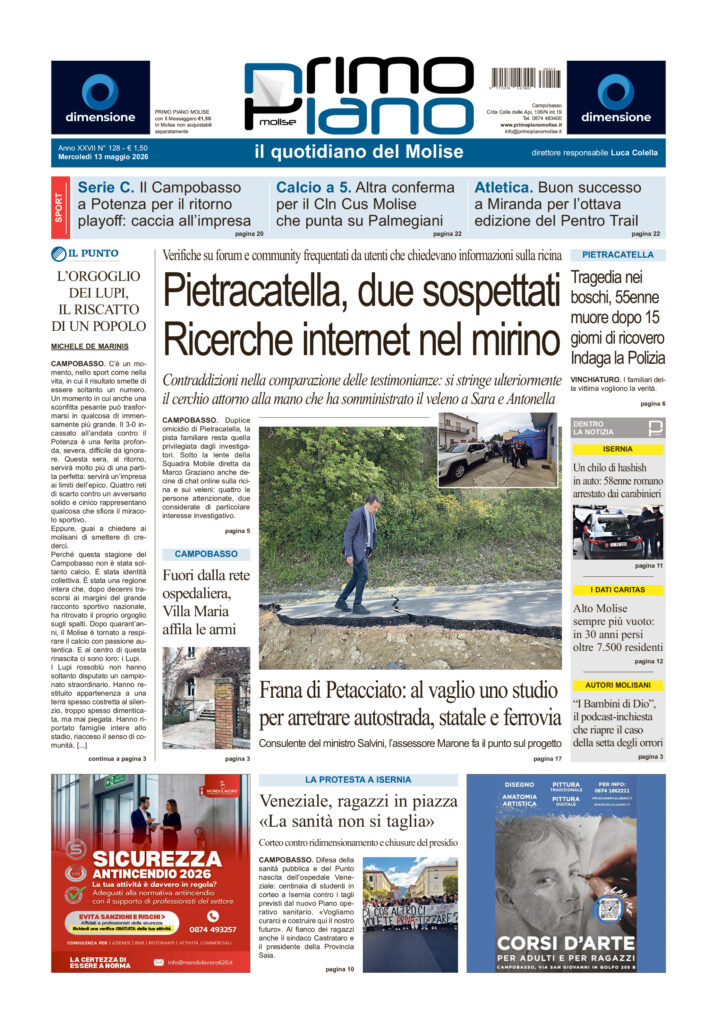 La prima pagina dell’edizione in edicola oggi