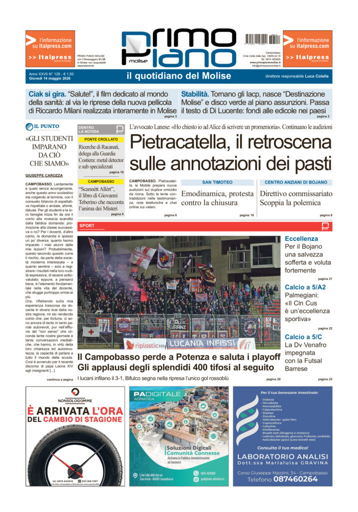 La prima pagina dell’edizione in edicola oggi