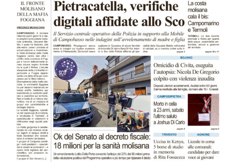 La prima pagina dell’edizione in edicola oggi