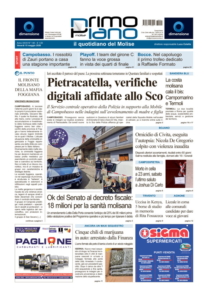 La prima pagina dell’edizione in edicola oggi
