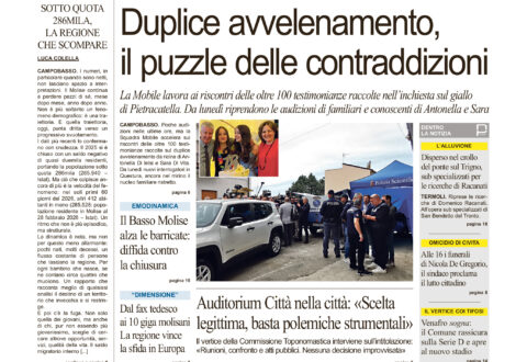 La prima pagina dell’edizione in edicola oggi