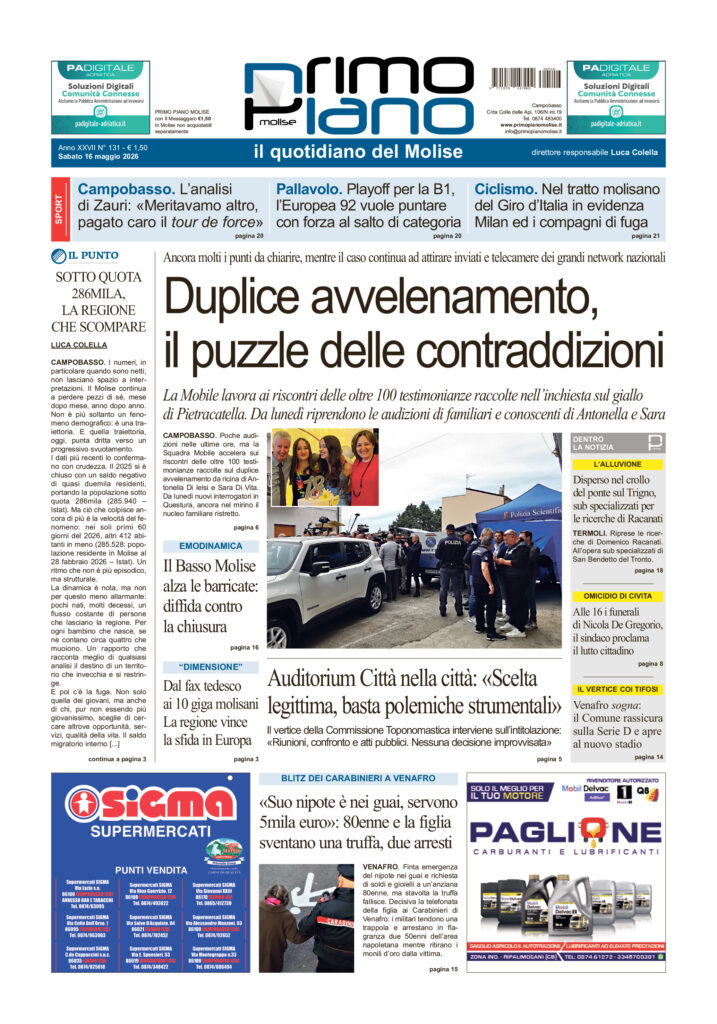 La prima pagina dell’edizione in edicola oggi