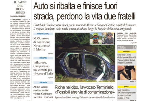 La prima pagina dell’edizione in edicola oggi